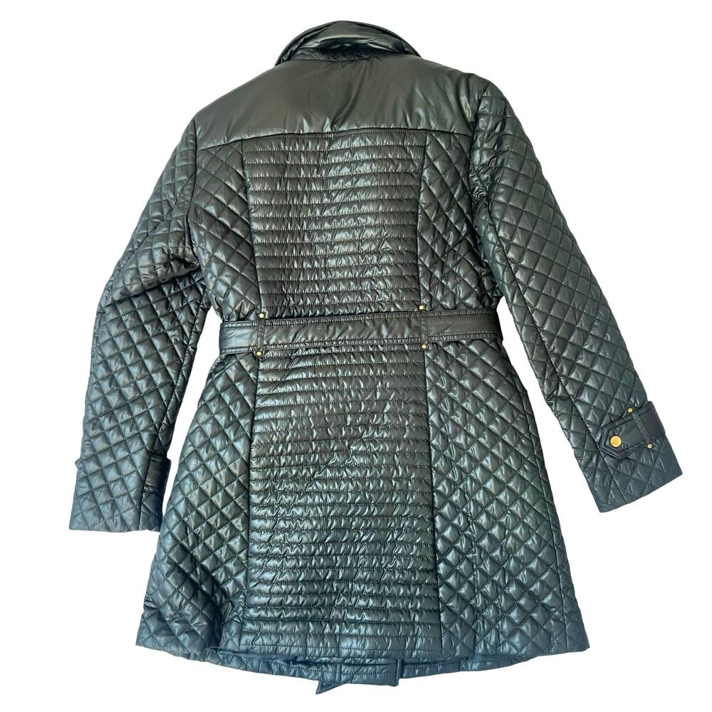 Via Spiga Women’s Evergreen Quilted Belted Coat Size M Gold Hardware - Picture 2 of 13